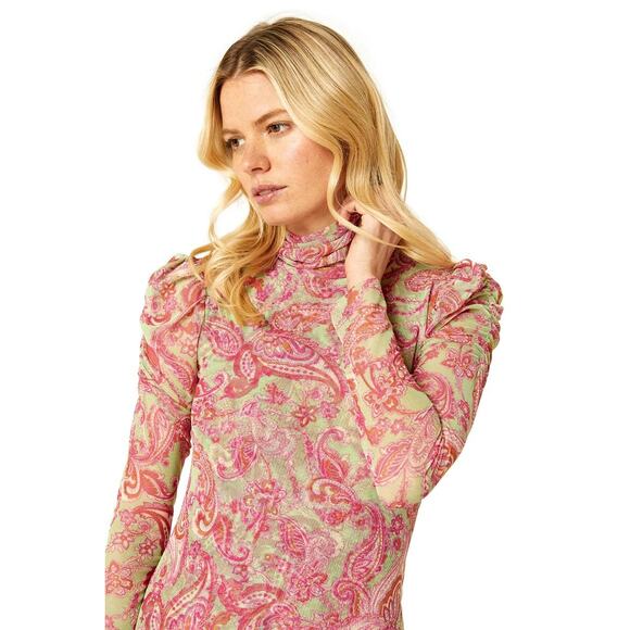 MISA Los Angeles Viviene Boho Pink Floral Mesh Vintage Bodycon Dress S NWT - Picture 4 of 6